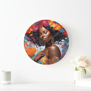 Flourish African American Black Woman Large Clock