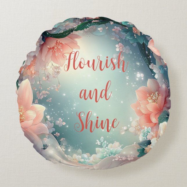 Flourish and Shine Floral Round Pillow (Front)