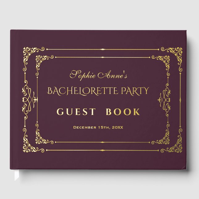 Flourish Art Deco Casino Bachelorette Party Guest Book (Front)