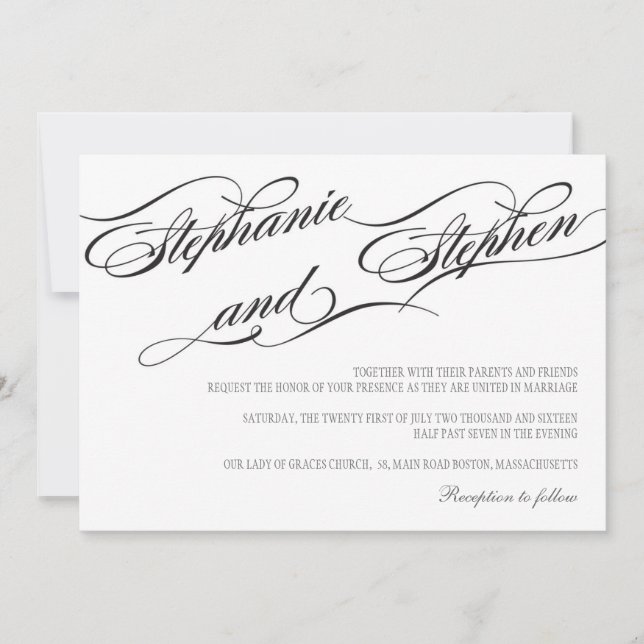 Flourish Black and White Wedding Invitation (Front)