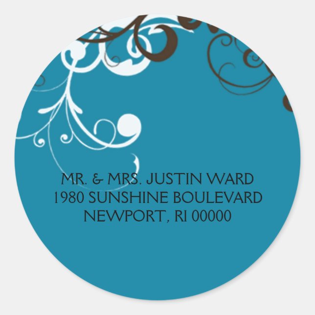 flourish; blue address classic round sticker (Front)
