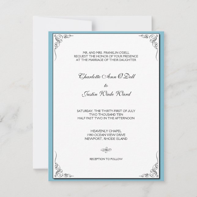 flourish blue; wedding invitation (Front)