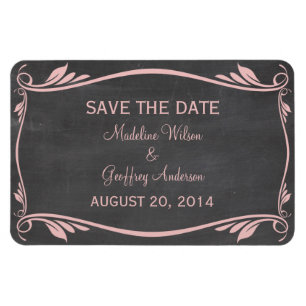 Flourish Chalkboard Save the Date Magnet, Pink Magnet