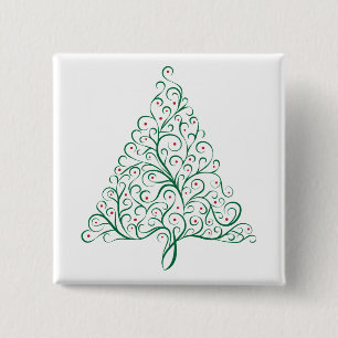 Flourish Christmas Tree in Red and Green 2 Inch Square Button