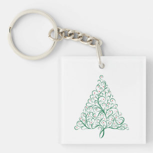 Flourish Christmas Tree in Red and Green Keychain