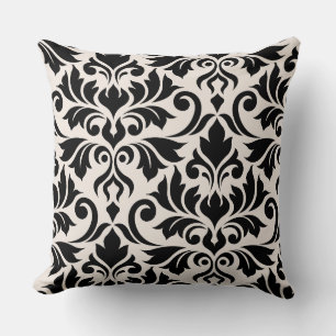Flourish Damask Art I 2Way Black + Cream Throw Pillow