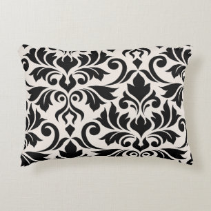 Flourish Damask Art I Black on Cream Accent Pillow