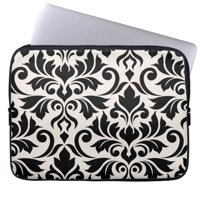 Flourish Damask Art I Black on Cream Laptop Sleeve (Front)