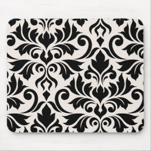 Flourish Damask Art I Black on Cream Mouse Pad