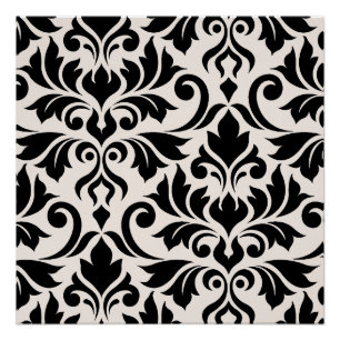 Flourish Damask Art I Black on Cream Poster
