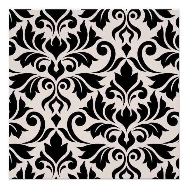 Flourish Damask Art I Black on Cream Poster (Front)