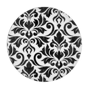 Flourish Damask Art I Black on White Cutting Board