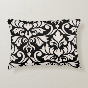 Flourish Damask Art I Cream on Black Accent Pillow