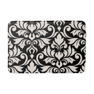 Flourish Damask Art I Cream on Black Bath Mat