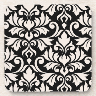Flourish Damask Art I Cream on Black Coaster