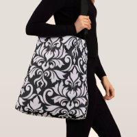Flourish Damask Art I Cream on Black