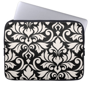Flourish Damask Art I Cream on Black Laptop Sleeve