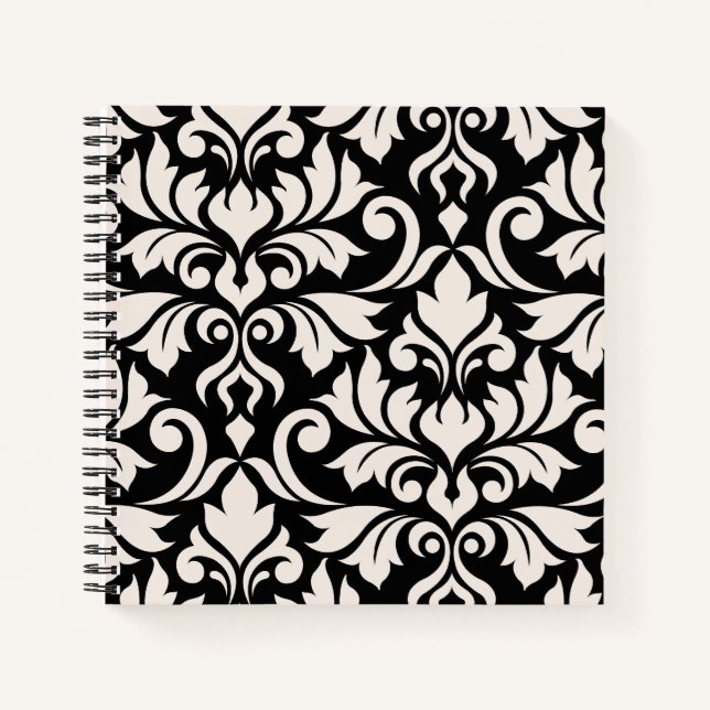 Flourish Damask Art I Cream on Black Notebook (Front)