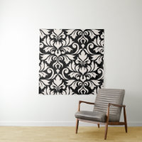 Flourish Damask Art I Cream on Black