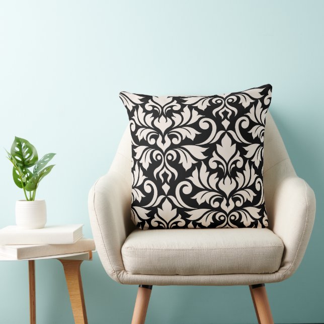 Flourish Damask Art I Cream on Black Throw Pillow (Chair)
