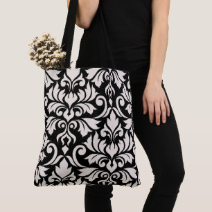 Flourish Damask Art I Cream on Black Tote Bag