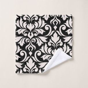 Flourish Damask Art I Cream on Black Wash Cloth
