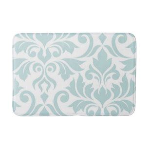 Flourish Damask Art I Duck Egg Blue on White Bath Mat