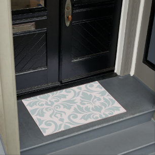 Flourish Damask Art I Duck Egg Blue on White Doormat