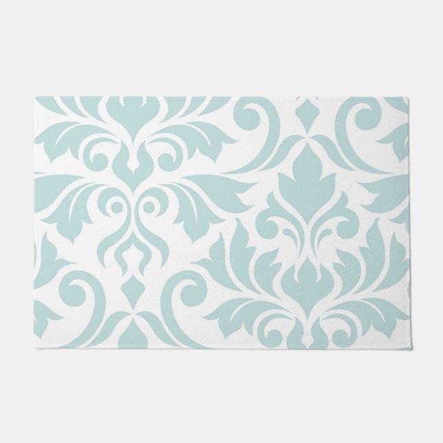 Flourish Damask Art I Duck Egg Blue on White Doormat (Front)