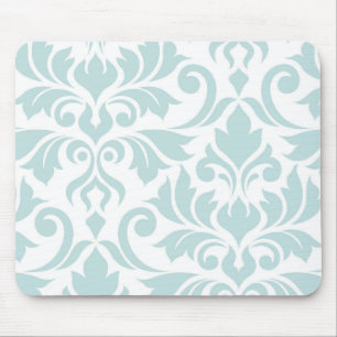 Flourish Damask Art I Duck Egg Blue on White Mouse Pad