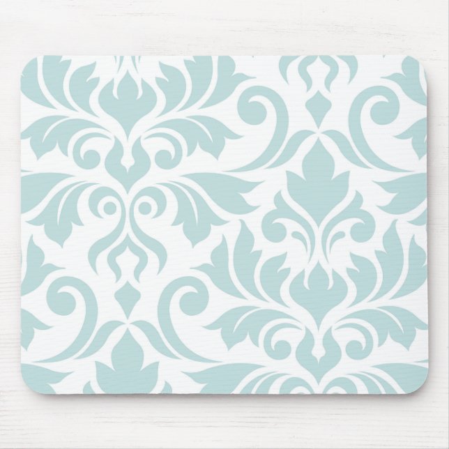 Flourish Damask Art I Duck Egg Blue on White Mouse Pad (Front)