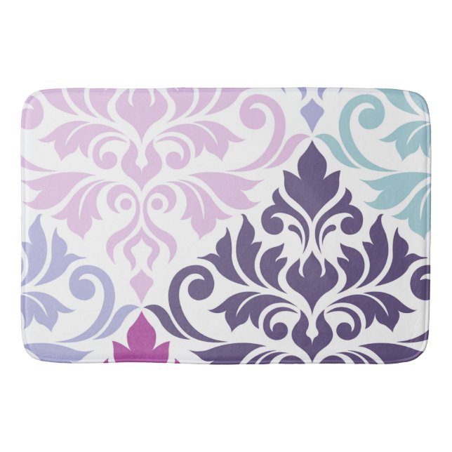 Flourish Damask Art I Purples Pinks Blues White Bath Mat (Front)