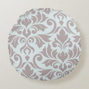 Flourish Damask Art I Taupe on Duck Egg Blue Round Pillow