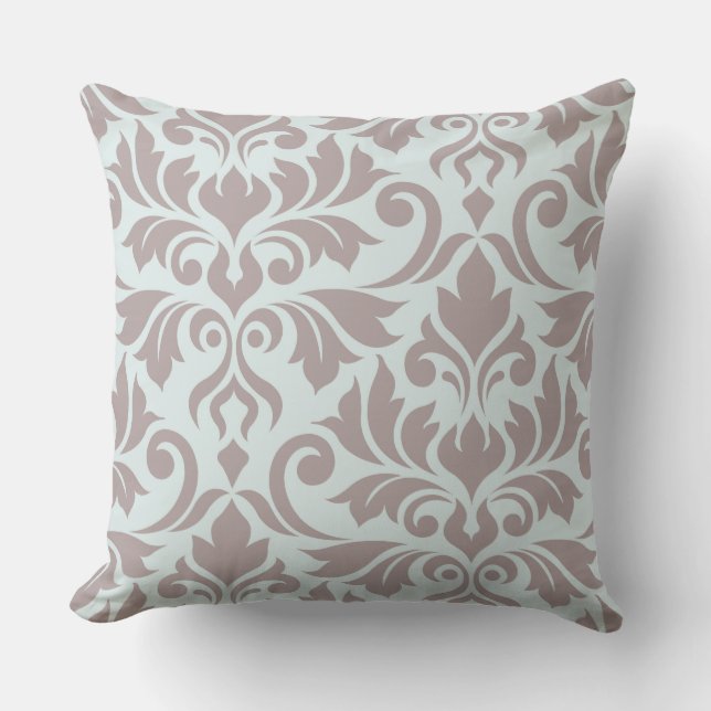 Flourish Damask Art I Taupe on Duck Egg Blue Throw Pillow (Front)