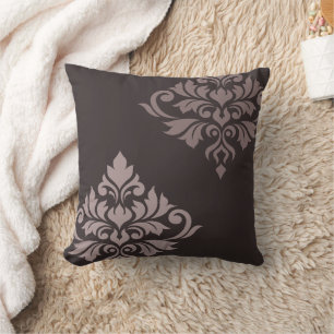 Flourish Damask Art II Taupes Throw Pillow