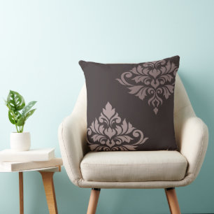 Flourish Damask Art II Taupes Throw Pillow