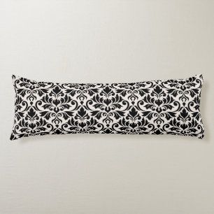 Flourish Damask Big Pattern Black on Cream Body Pillow