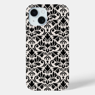 Flourish Damask Big Pattern Black on Cream iPhone 15 Case