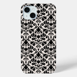 Flourish Damask Big Pattern Black on Cream iPhone 15 Mini Case