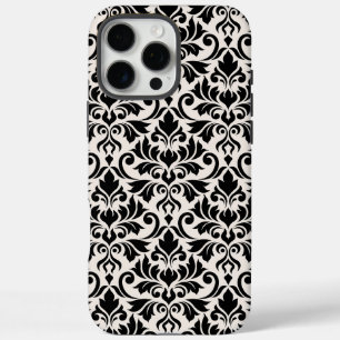 Flourish Damask Big Pattern Black on Cream iPhone 16 Pro Max Case