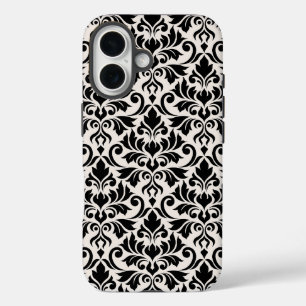 Flourish Damask Big Pattern Black on Cream iPhone 16 Case