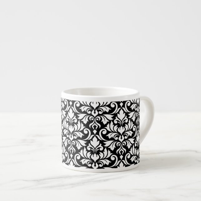 Flourish Damask Big Pattern White on Black Espresso Cup (Front Right)
