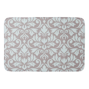 Flourish Damask Lg Pattern Duck Egg Blue on Taupe Bath Mat
