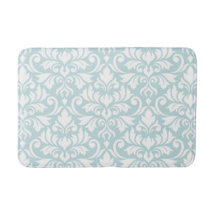 Flourish Damask Lg Pattern White on Duck Egg Blue Bath Mat