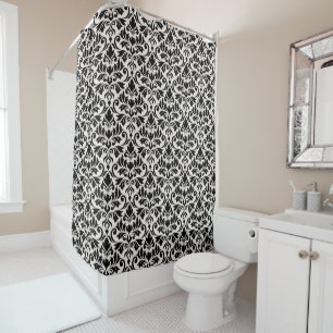 Flourish Damask Pattern Black on Cream