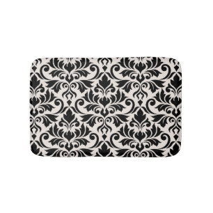 Flourish Damask Pattern Black on Cream Bath Mat