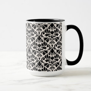Flourish Damask Pattern Black on Cream Mug
