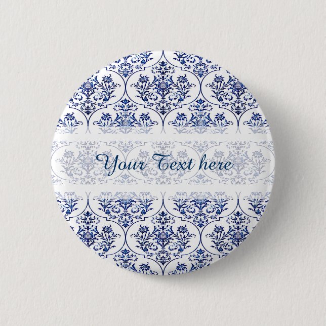 Flourish Damask Pattern - blue 2 Inch Round Button (Front)