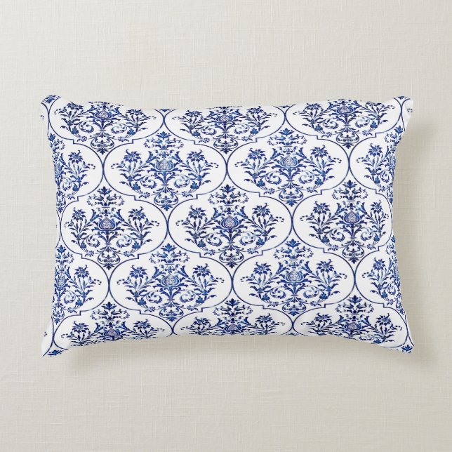 Flourish Damask Pattern - blue Accent Pillow (Front)