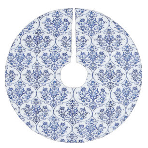 Flourish Damask Pattern - blue Brushed Polyester Tree Skirt
